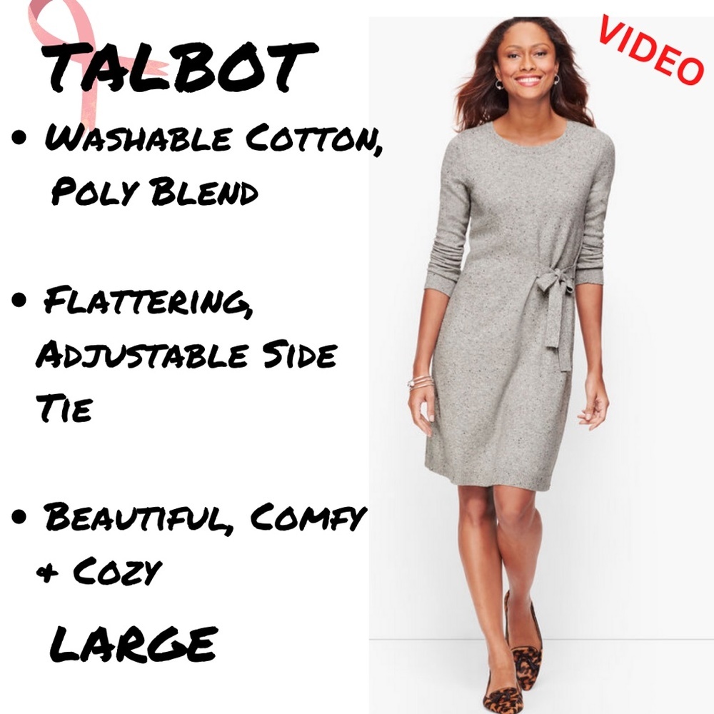 POSH PARTY SPECIAL TALBOT Grey Tweed Side Tie Sweater Dress - Picture 5 of 15